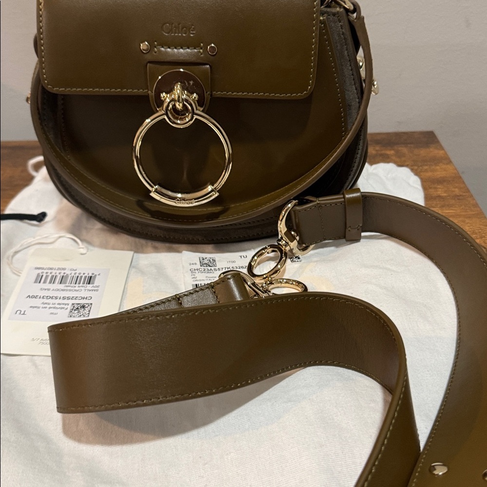 Chloé Small Tess Leather Crossbody Bag – Olive Green (New with Tags - Picture 3 of 6